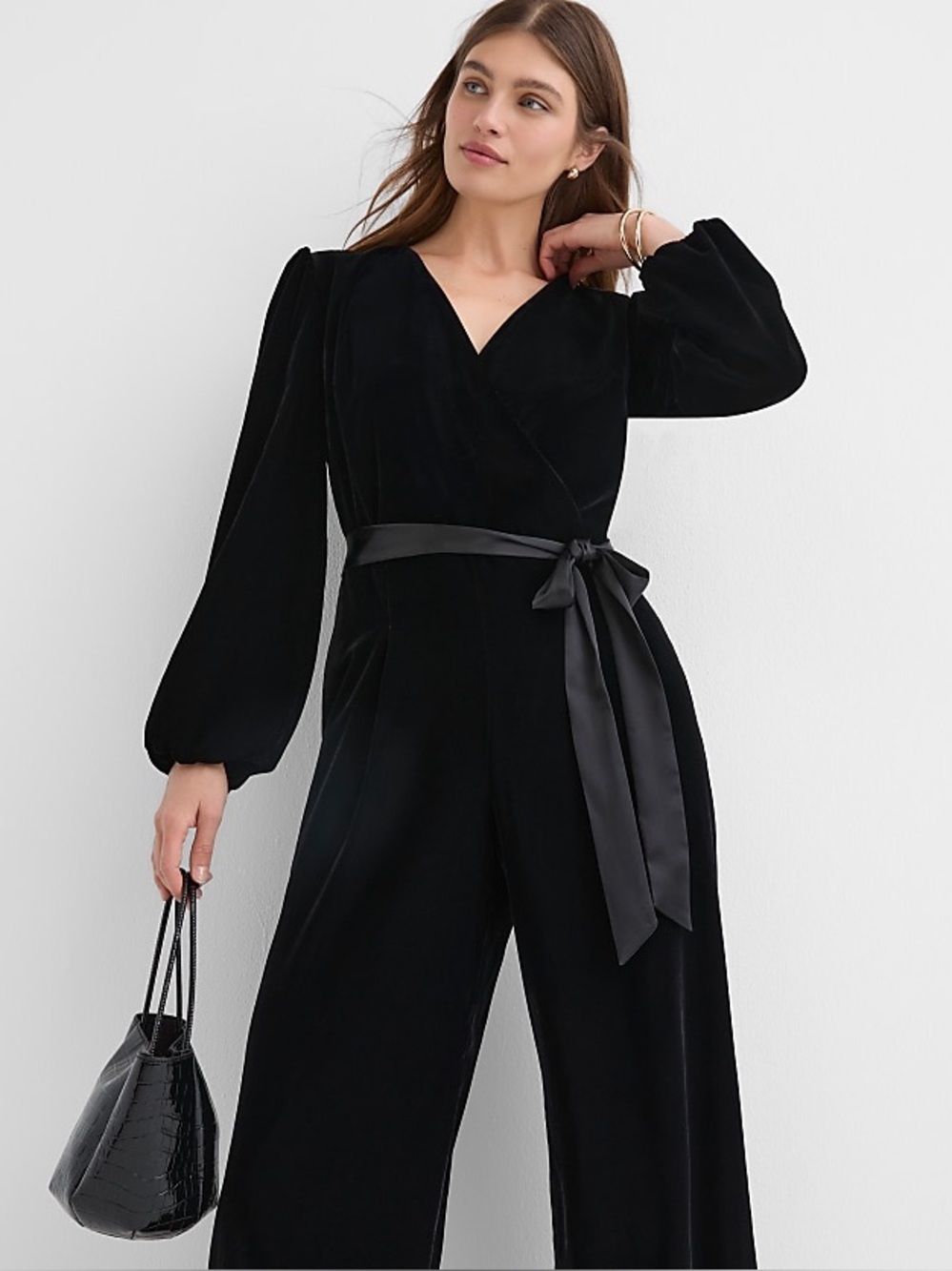 NWT Loft Velvet Wrap Black Jumpsuit Size 12 New